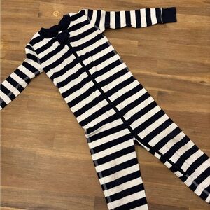 Hanna Andersson Boys striped white and navy pajama onesie